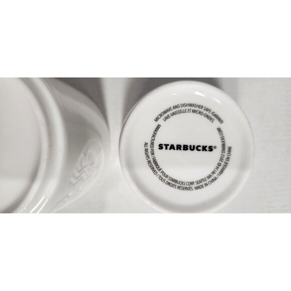 2012 Starbucks Two Ceramic Stackable Measuring Cups White Embossed Mermaid Logo - Picture 6 of 6